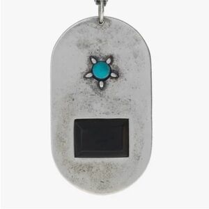 Degs & Sal Sterling Silver Onyx & Turquoise Dog Tag Pendant Italian Luxury NWOT